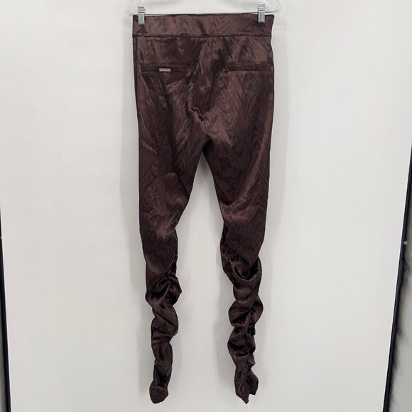 Maniere De Voir High Waisted Ruched Brown Satin Leopard Pants  Women's US 10 - Picture 3 of 13
